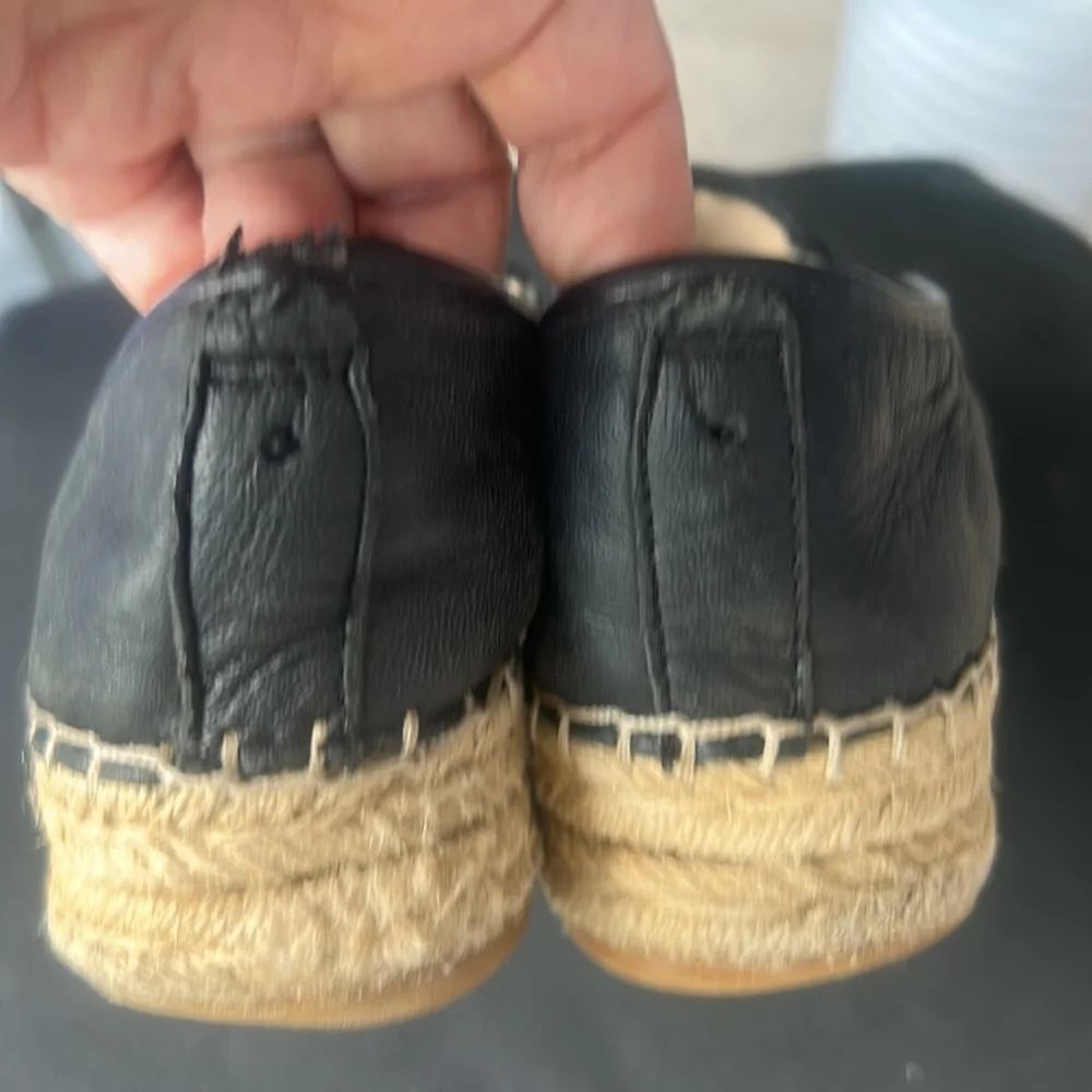 (Flaws) Sam Edelman Carrin Black Leather Platform Espadrilles Size 7